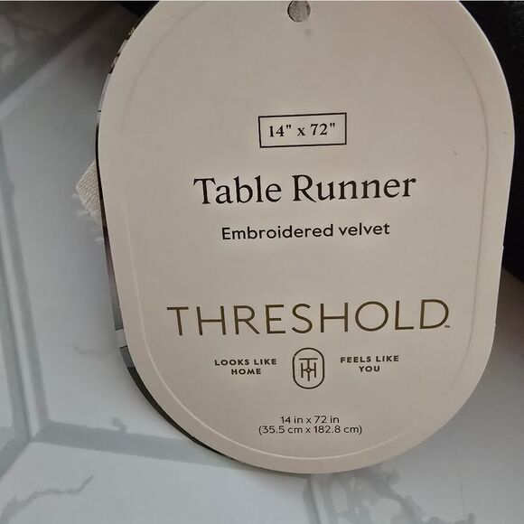 Target - 72"x14" Embroidered Velvet Table Runner Black - Threshold, New - Picture 5 of 6